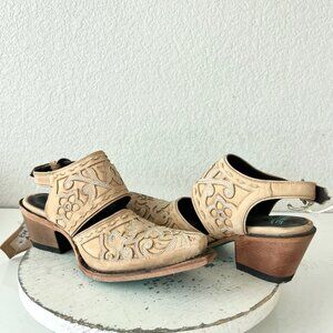 Lane Robin Mule Tan Cowboy Boots Womens 7.5 Cowgirl Western Leather Short Ankle